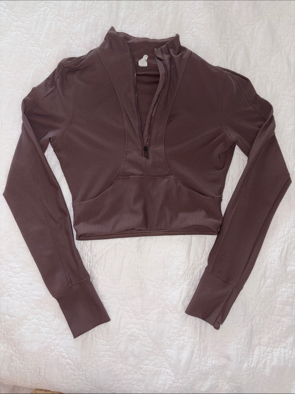 Cropped Long-Sleeve Half-Zip Top - Brown/Purple